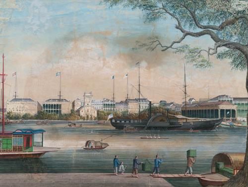 U. S. 包租轮船皇后在广东，中国纸上水彩画